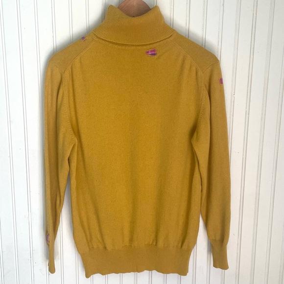 Ryan Roche Sweaters - Ryan Roche 100% Cashmere Mustard Turtleneck Sweater with Pink Visible Mends